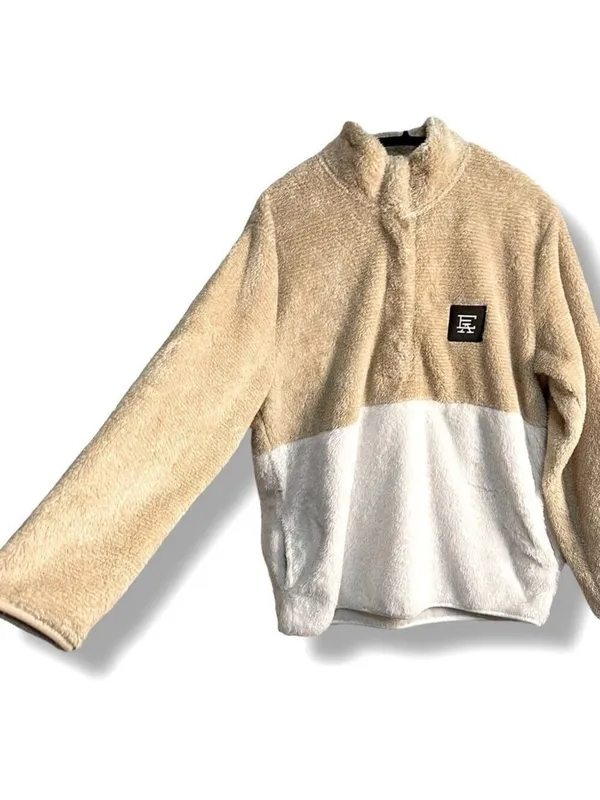 Fleece Pullover Camel and Cream Women's Size Large - Image 6
