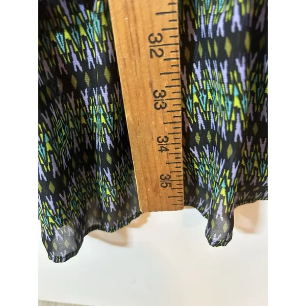 Women’s XL Purple Olive Patchwork Print Tunic Dress Ruffle Hem Tie Sleeves Boho - Image 5