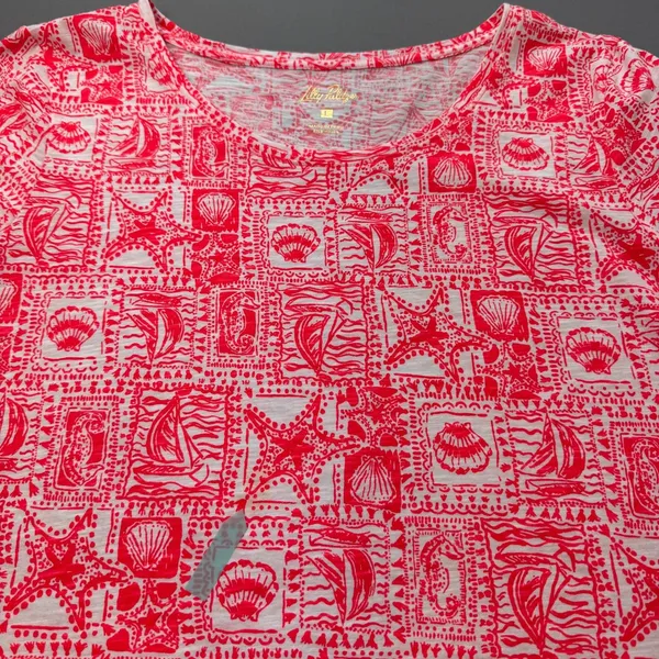 Lilly Pulitzer Etta Top L Orange White Seaside Harbor Coastal Preppy Summer FLAW - Image 4