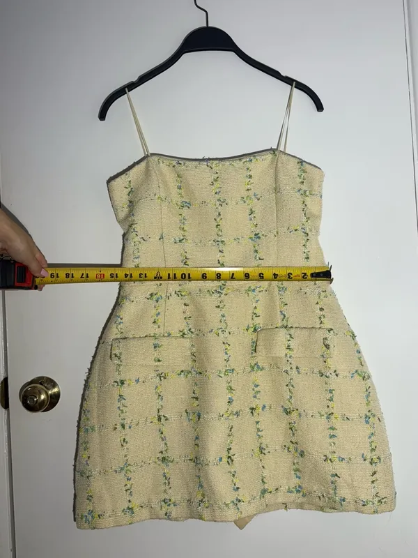 Amanda Uprichard Cream Floral-Check Tweed Mini Dress - Image 7