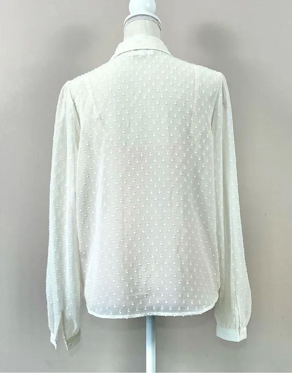 Avec Les Filles Sheer Textured Dot Tie Neck Blouse in Ivory Medium - Image 4