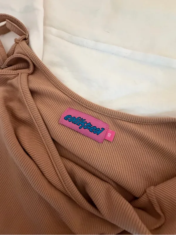Edikted Ribbed Tan Maxi Slip Dress XS - Image 2
