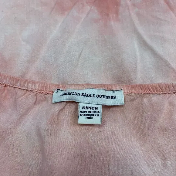 American Eagle Top Womens Small Pink Tie‎ Dye Off Shoulder Crop Blouse Summer - Image 3