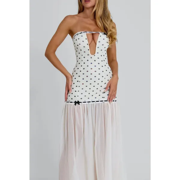 Outcast Giana Polka Dot Maxi Dress Size XXS in Cream Black - Image 5