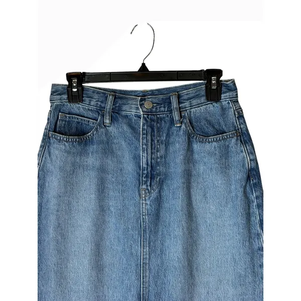 Uniqlo Denim Midi Skirt Women 10 Blue Medium Wash Front Slit Straight Jean - Image 4