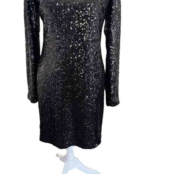 Dress the Population Kelly Black Sequin Open Back Mini Dress L - Image 6