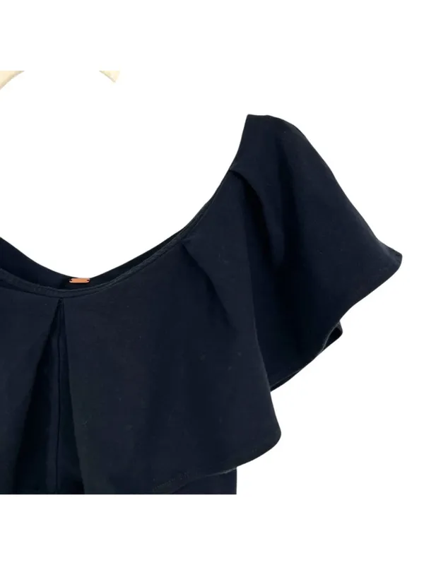 Free People Black Ruffle Off-Shoulder Fitted Top Size XS Coquette Romantic - Image 3