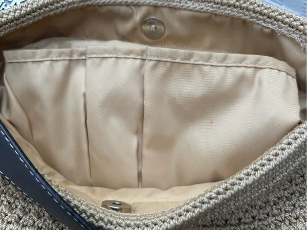The Sak Crocheted Shoulder/ Hobo Bag, Tan/Khaki, Brown Leather Trim - Image 11
