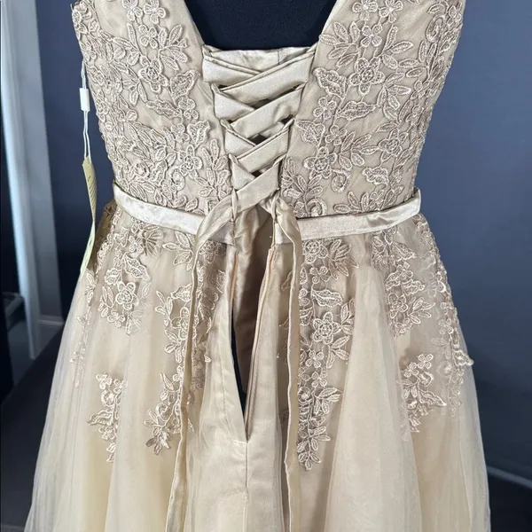 Women’s Gold Satin and Tulle Floral Short Prom Party Formal Dress Size 8 NEW - Image 7