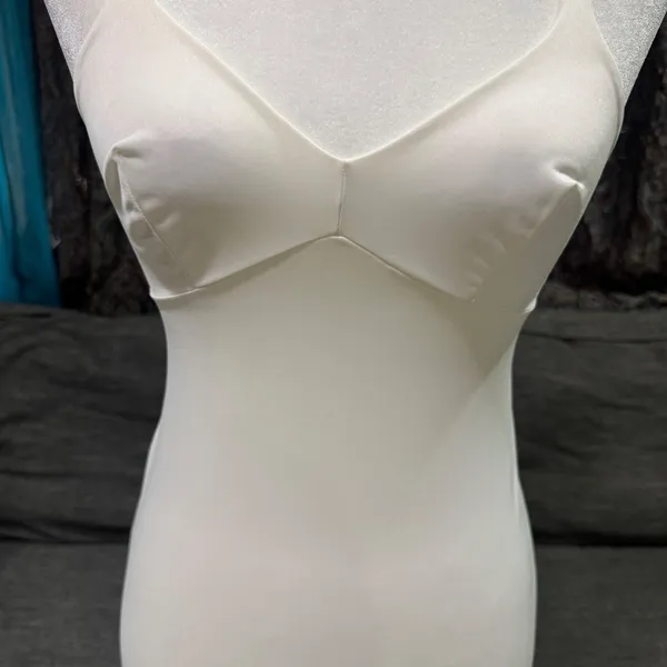 Vintage White Full Slip Lace‎ Trim Adjustable Spaghetti Straps V-Neck Mid-Length - Image 5