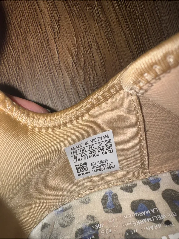 adidas Tan & White NMD with Blue Leopard Sole - Image 4
