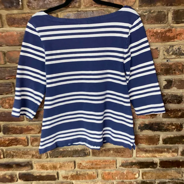 Old Navy Blue White Striped 3/4 Sleeve Blouse Women's Size Large - Image 6