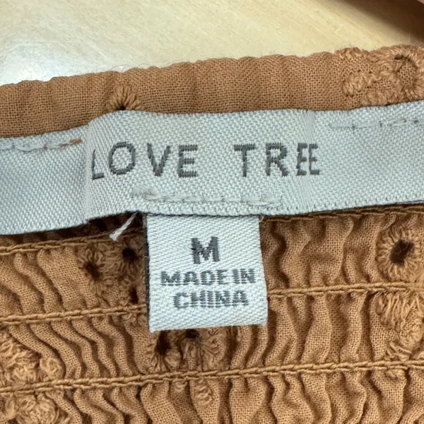 Love Tree Terracotta Rust Eyelet Button Front Smocked Crop‎ Top Blouse Medium - Image 5