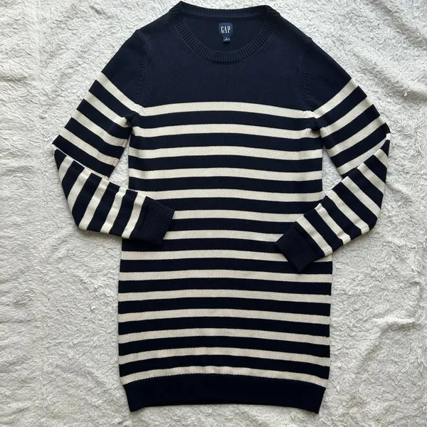 Gap Navy Blue and White Striped Mini Dress Size Small - Image 6
