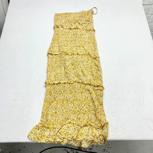 PRETTYGARDEN One Shoulder Floral Maxi Dress Womens Size M Yellow Smocked Viscose - Image 3