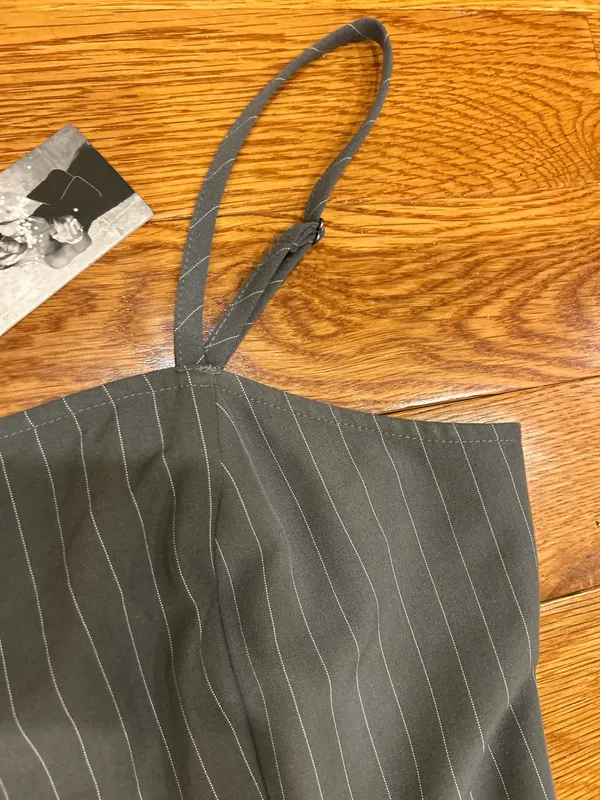 Sincerely Jules Pinstripe Pleated Drop-Waist 90s Vintage Aesthetic Mini Dress L - Image 18