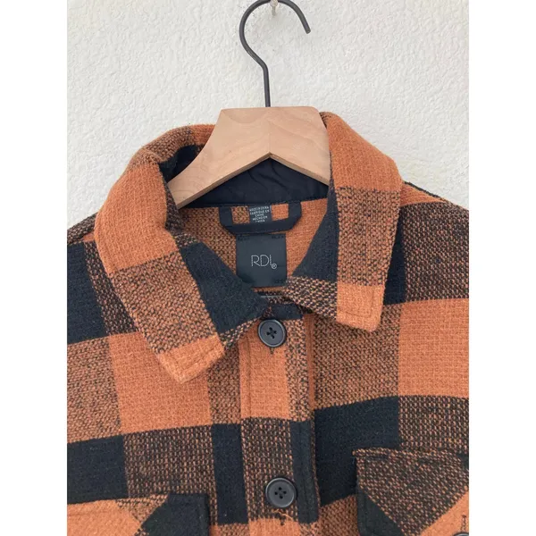RDI Fall Western Buffalo Plaid Brown Black Oversized Shirt Jacket Shacket Small - Image 3