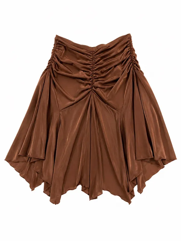 Dance America Ballroom Dance Skirt Brown Ruched Handkerchief Hem XS - Image 2