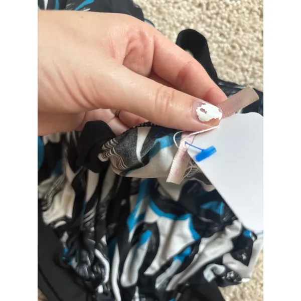 vintage y2k Halter Neck Top Abstract Floral Print blue Black White Cross Backer - Image 3