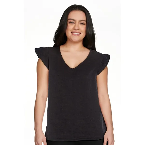 Three Dots Womens V-Neck Gauze Shirt Size S Double Layer Cotton Short Sleeve - Image 4