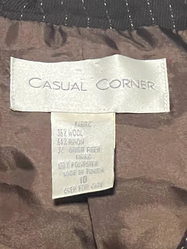 Vintage Wool Casual Corner Brown Pinstripe Wool Blend Blazer SZ 10 Office Siren - Image 3