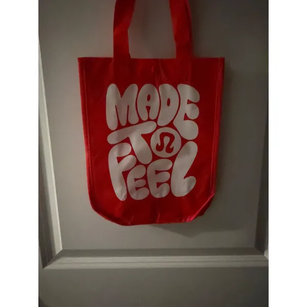 Lululemon Red Made To Feel Reusable Tote Bag Graphic Gym Shopping Carryall Small - Image 2