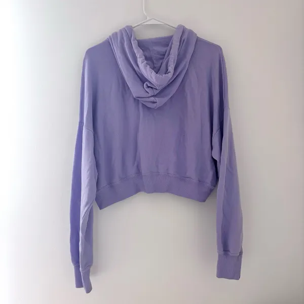 Light Purple Hollister Crop Oversized Terry Full-Zip Hoodie - Image 3