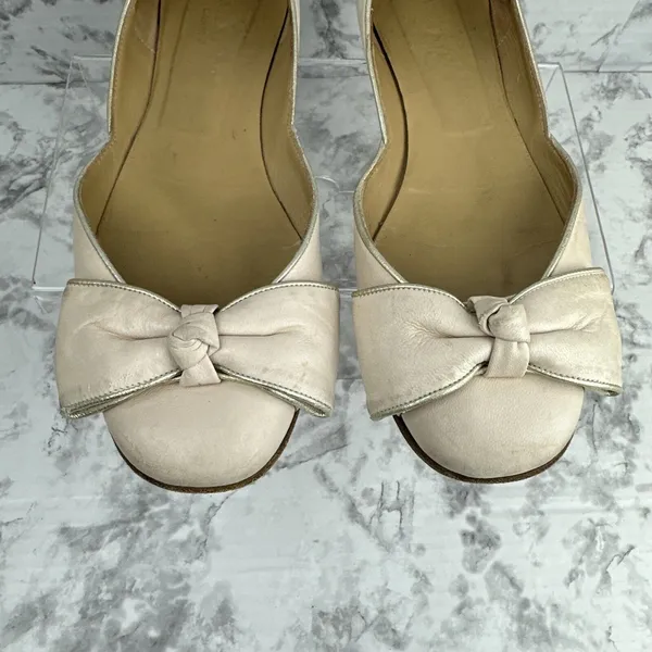 Valentino Garavani Bow Ballet Flats Size 38.5/7.5 Blush Pink Nude Nubuck Leather - Image 4