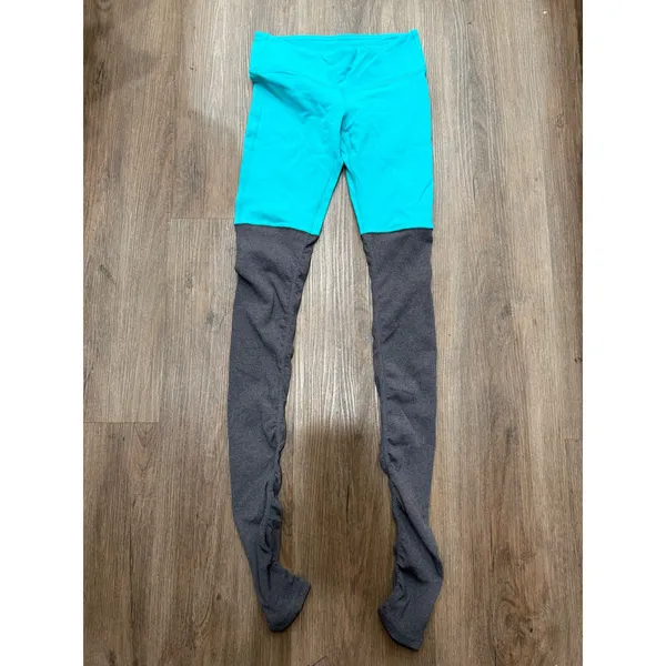 Alo Yoga Goddess Leggings Teal Charcoal Grey Ribbed Colorblock High Waist Pants‎ - Image 2