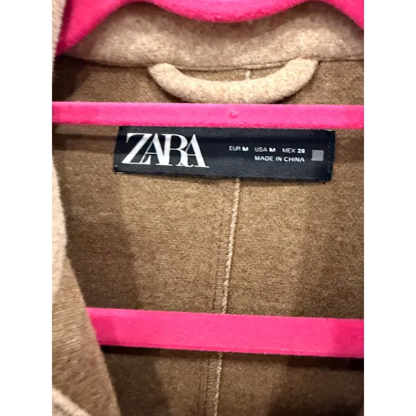 Zara Shirt Jacket Women Medium Camel Tan Oversized Shacket Felted Utility Coat - Image 3