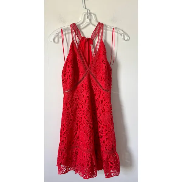 Revolve ASTR The Label High Neck Lace Dress Red Size Small - Image 2