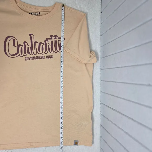 Carhartt Peach T-Shirt with‎ Maroon Logo Size XL - Image 4