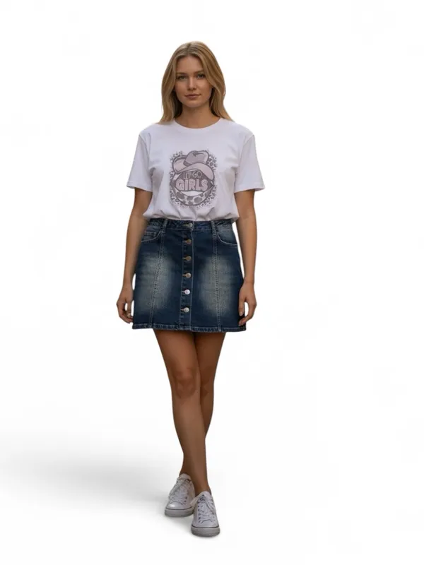Hot Kiss Skyler Button Down Denim Skirt, & “Let’s Go Girls” Cowgirl Tee Bundle - Image 3