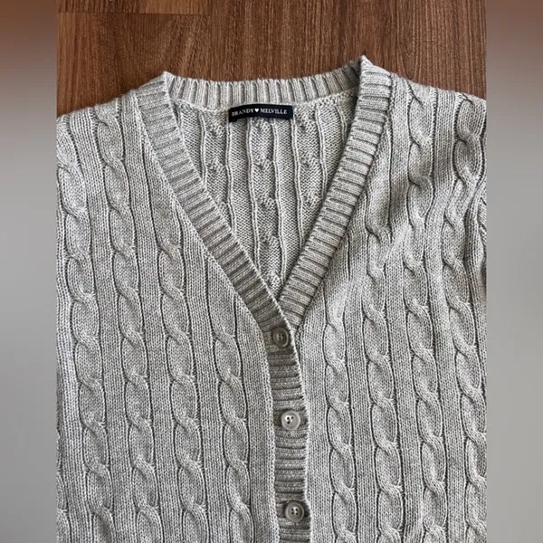 Brandy Melville Gray Chunky‎ Cable Knit Cardigan Button Y2K Bella Swan Sweater - Image 2