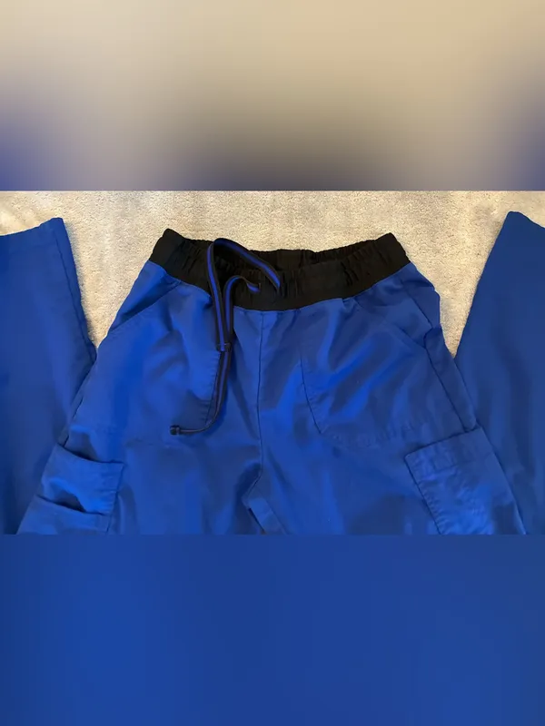 Scrubstar Brand Women’s Blue Cargo Jogger Scrub Pants/Black Waistband Size Small - Image 2