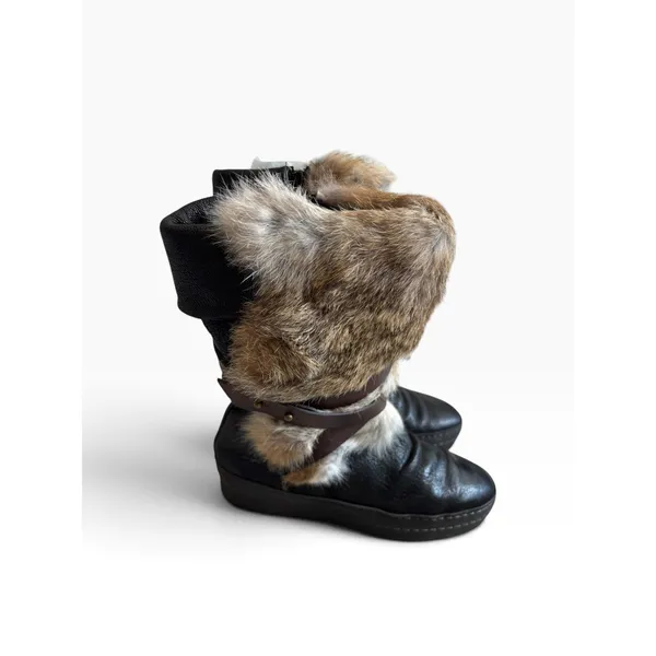 Manas Rabbit Fur Leather Winter‎ Boots 36 Black Après Ski Luxury Boho Gorpcore - Image 4