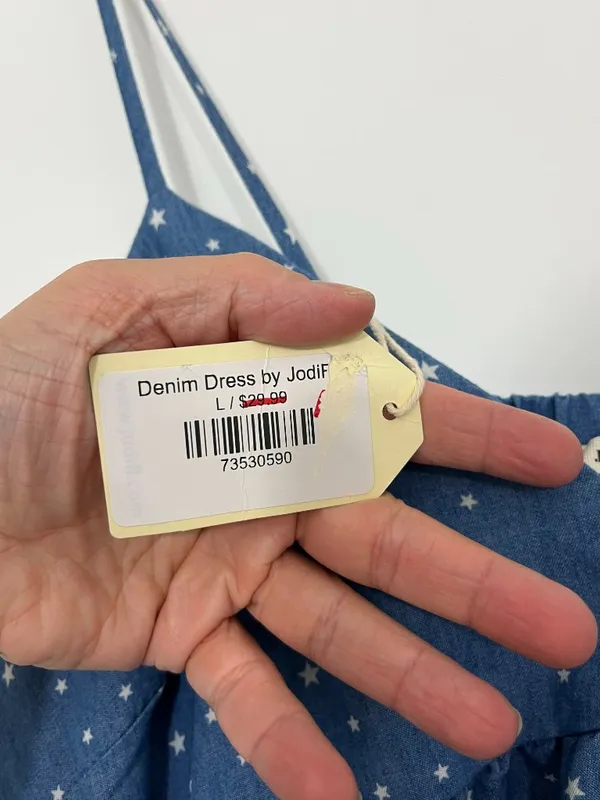 New Jodifl Large Starry Dotted Chambray Denim Babydoll Dress - Image 6