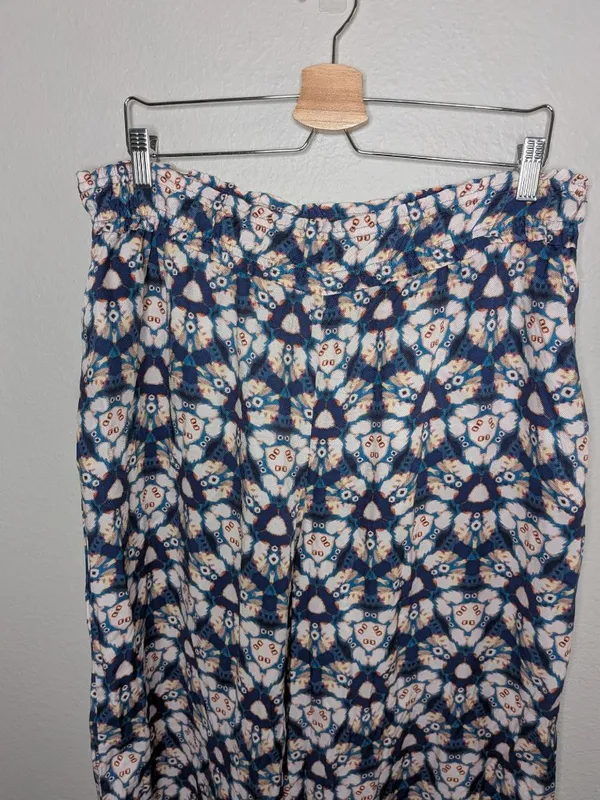 Anthropologie Geometrical Blue White Wide-Leg Pull on Pants XL - Image 2