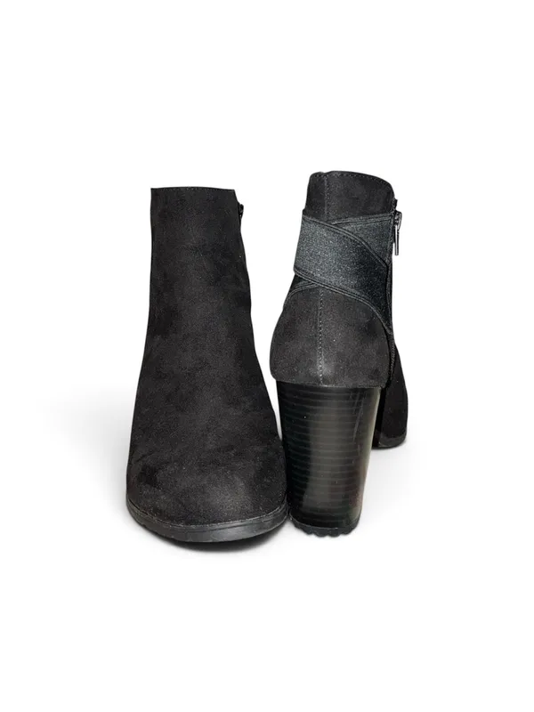 a new day Black Suede Ankle Booties with Block Heel - Image 2