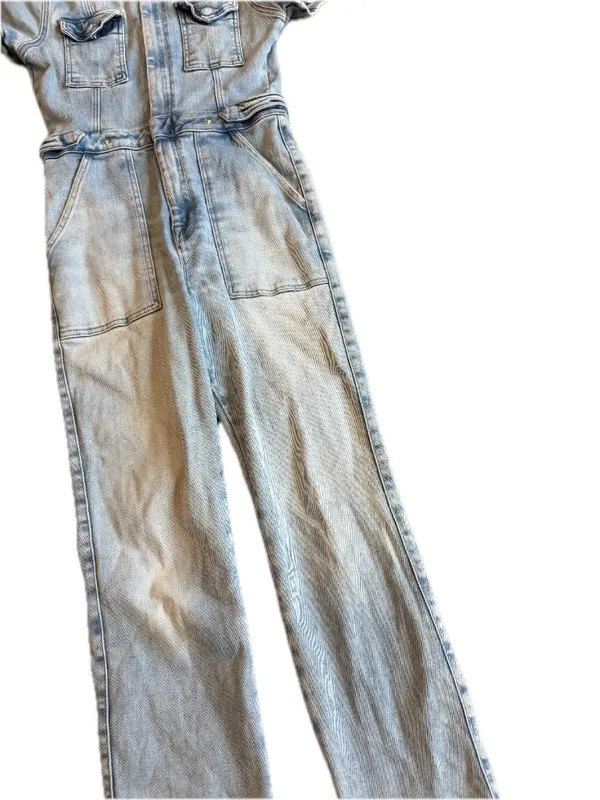 Good American Light Wash Coverall Jumpsuit Utility Sleeve Chambray Large Women's - Image 7