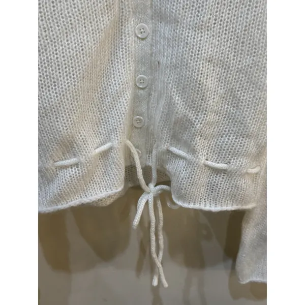 John Galt White Button Front Tie Cardigan Wool Angora Blend White One‎ Size - Image 5