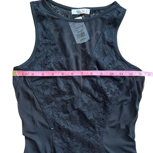 NWT A’Gaci Black lace & mesh bodysuit S floral lace sexy body suit club festival - Image 4
