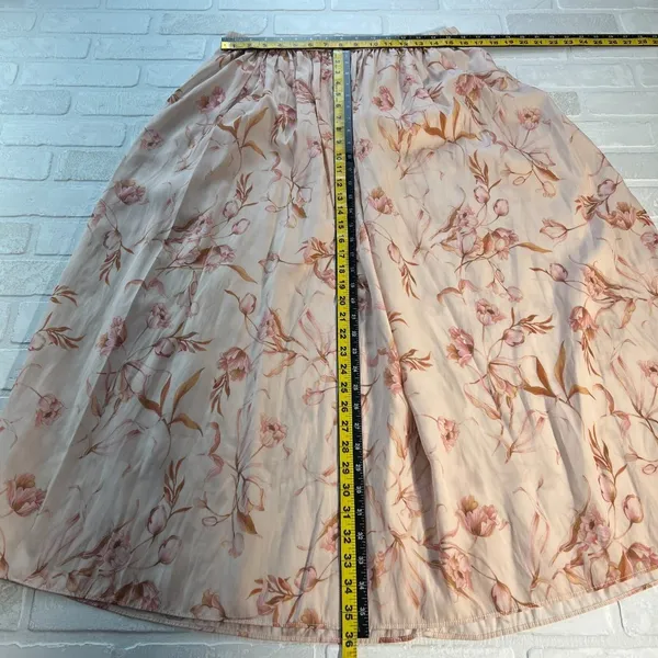 T Tahari Maxi Skirt Womens Large Cream‎ Pink Floral A-Line Stretch Lightweight L - Image 2