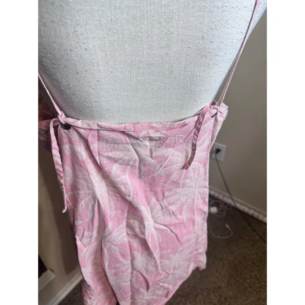 Hurley Pink Linen Blend Cami Tank Mini dress Palm Tree Tropical beach sz XL - Image 6