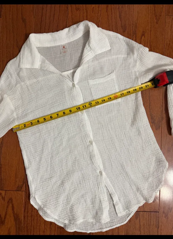 Shade shore Button down crinkle gauze Long sleeve White blouse - Size Small. ***Refer to measurement’s. Gently warn and like new condition. polyester. Measurements approximately 20” from armpit to armpit x 26” long. Non-smoking home . Priced at as is condition. Don’t like my price make a reasonable offer! And thank you for checking my closet! - Image 6