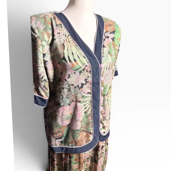 Vintage 80s Lady Carol Tropical Floral 2 Piece Skirt Set USA Size 10 small retro - Image 3