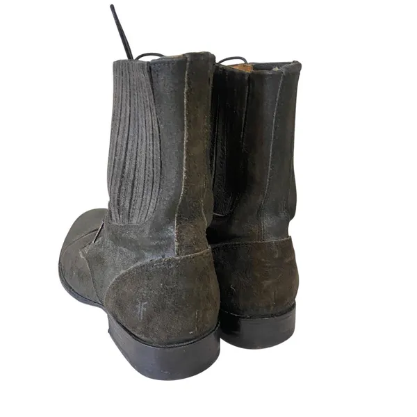 FRYE Women's Gray Lace Up Suede Combat Chelsea Boots Sz 9.5 B Almond Toe‎ - Image 4