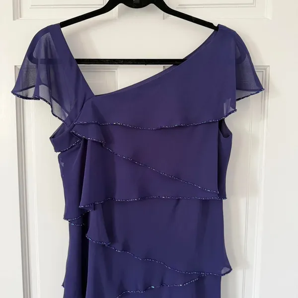 y2k fairy Patra purple tiered chiffon asymmetrical cocktail dress beaded size 10 - Image 3