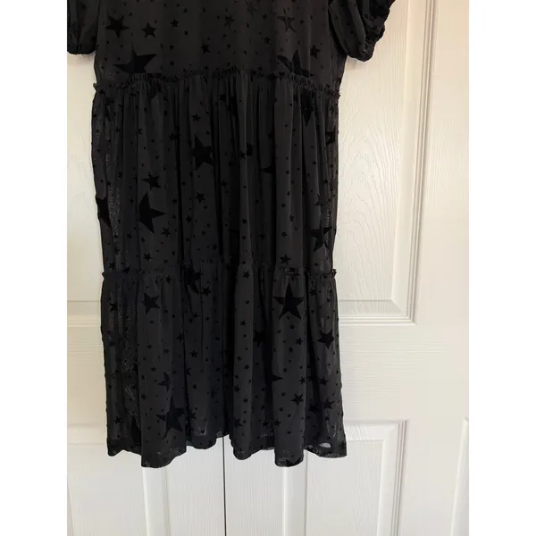 Disturbia Orion Black Mesh Star Print Overlay Dress Lace Collar Goth Celestial - Image 5