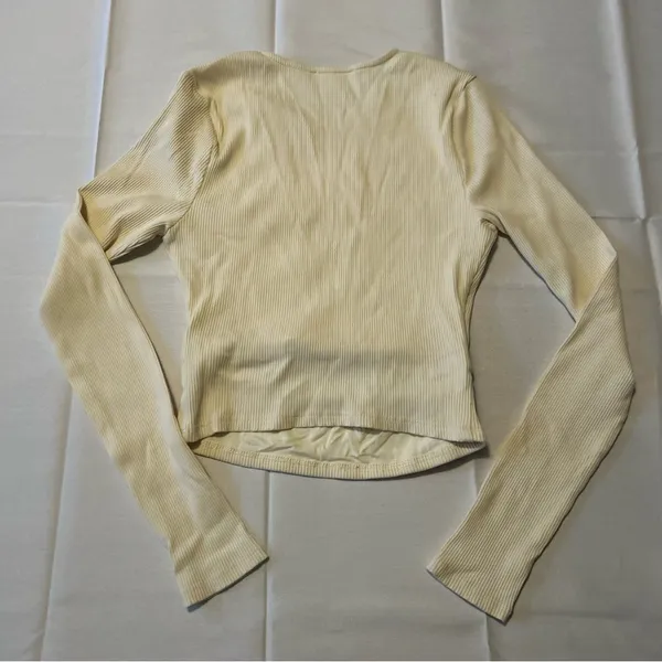 Lovers + Friends Revolve Clea Ribbed Knit Open Front Cropped Cream Sweater S - Image 4